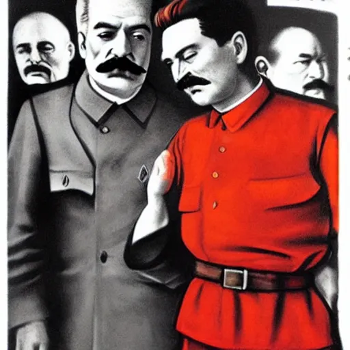 Prompt: Stalin and Lenin in gay-bar, Realistic contemporary Art