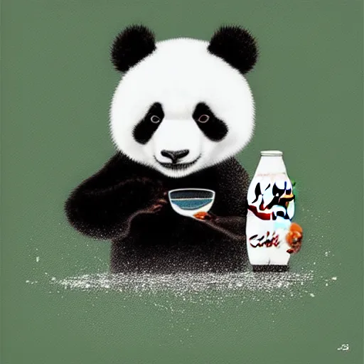 Prompt: panda drinking coke digital art by pascal blanche