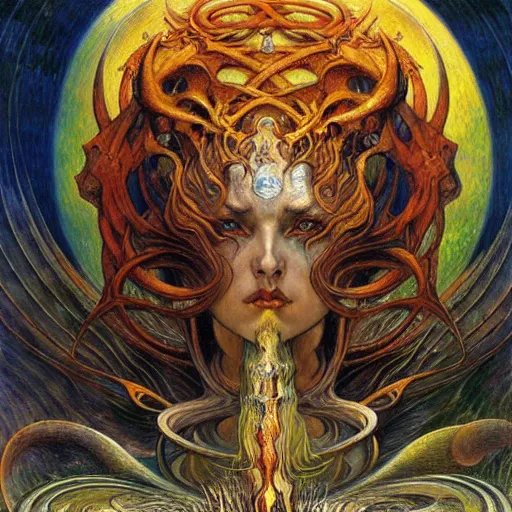 Image similar to Divine Chaos Engine by Karol Bak, Jean Delville, William Blake, and Vincent Van Gogh