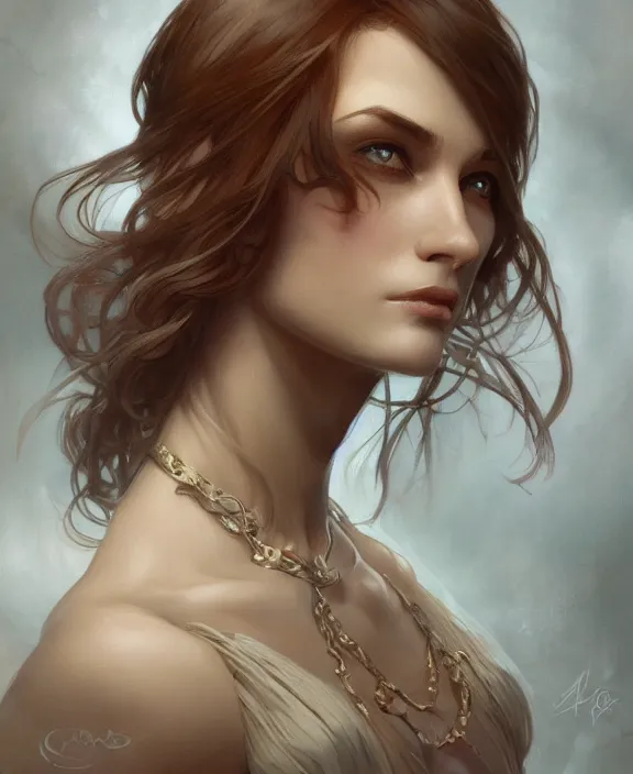 Prompt: portrait close up of woman, concentrated look, symmetry, d & d, fantasy, intricate, elegant, highly detailed, digital painting, artstation, concept art, art by artgerm and greg rutkowski and alphonse mucha, boris vallejo