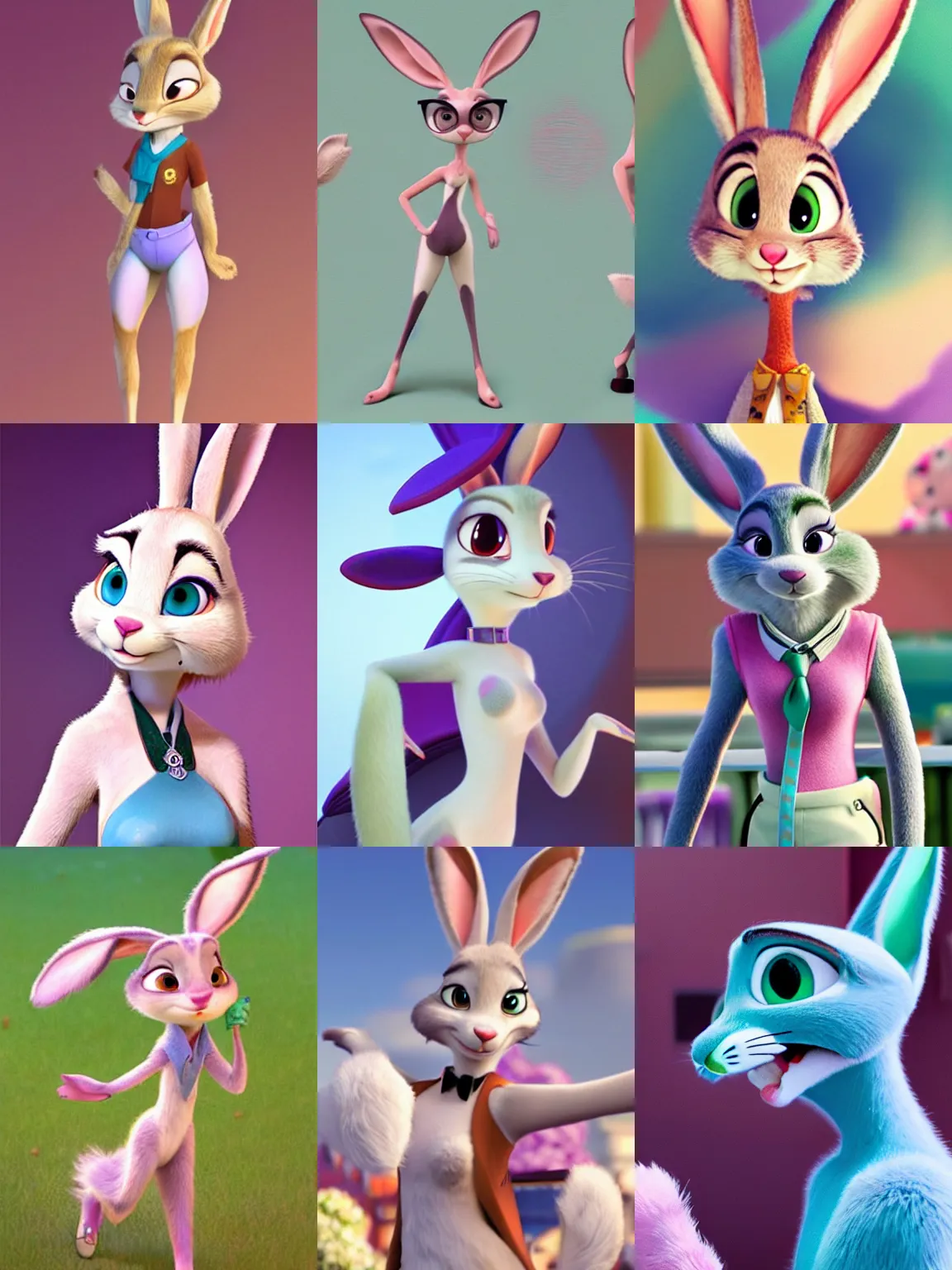 Prompt: slim sexy feminine rabbitbunny from zootopia, female beautiful rabbit from pixar, fluffy gorgeous zootopia bunny femme
