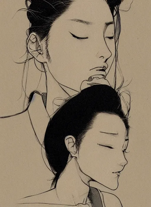 Image similar to portrait of a beautiful girl smoking a cigarette, by takehiko inoue and kim jung gi and hiroya oku, masterpiece illustration, ultrarealistic!!!!, perfect face and anatomy!!!!!, golden ratio!!!