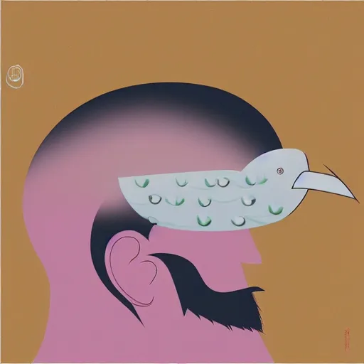 Image similar to a bird coming out of a man's ear by chiho aoshima
