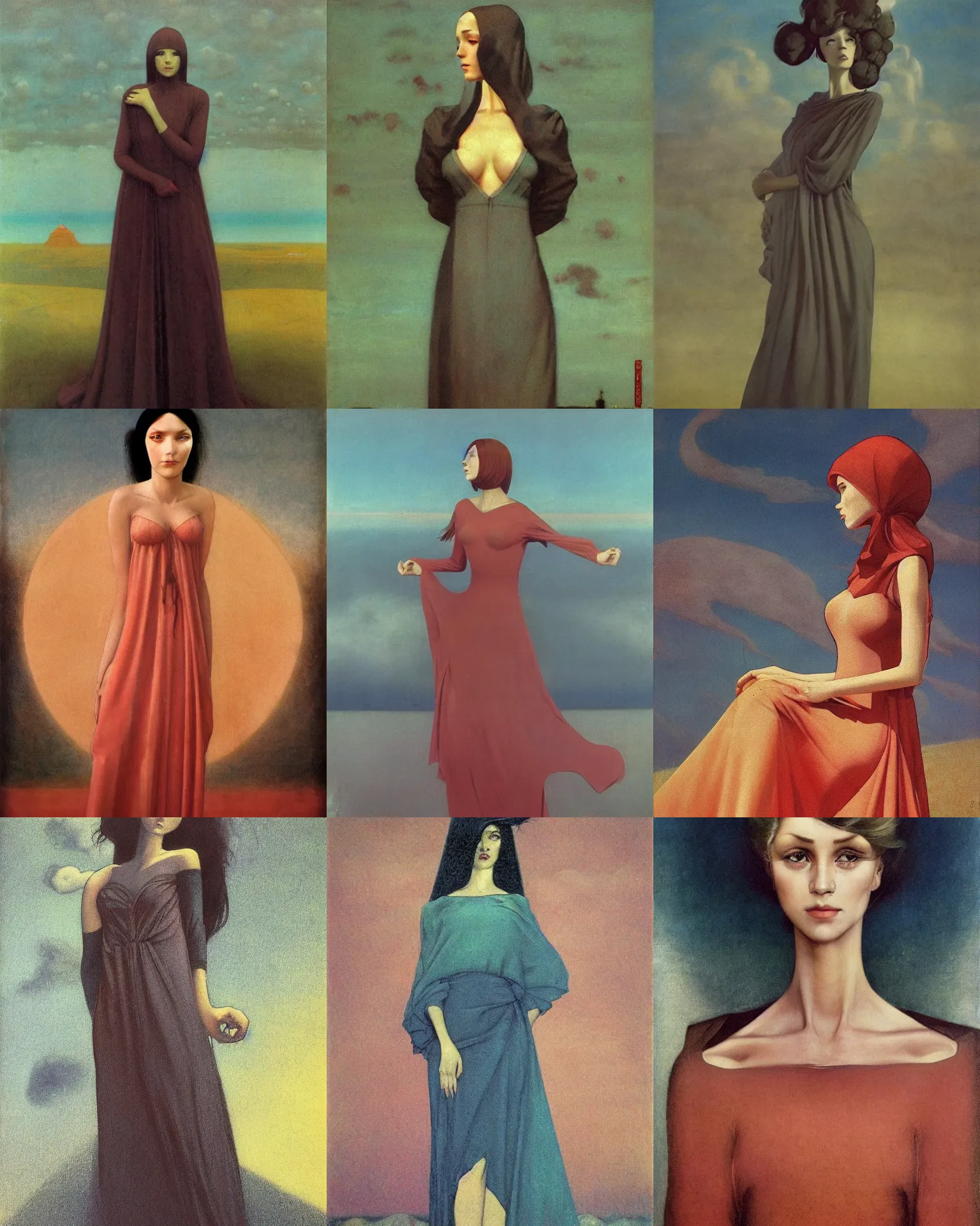 Image similar to woman portrait, female figure in maxi dress, sky, thunder clouds modernism, low poly, low poly, low poly, industrial, soviet painting, social realism, barocco, Rolf Armstrong style, john bauer style, Beksiński Zdzisław, arnold Böcklin , 1993 anime,
