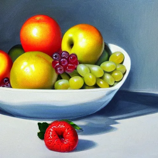 Prompt: a still life of a bowl of fruit with googly eyes on all the fruit, trending on artstation