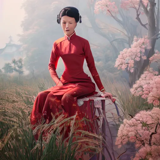 Prompt: portrait of chinese lady in cheongsam, highly detailed vfx portrait, unreal engine, greg rutkowski, loish, rhads, caspar david friedrich, makoto shinkai and lois van baarle, ilya kuvshinov, rossdraws, elegent, tom bagshaw, alphonse mucha, global illumination, detailed and intricate environment