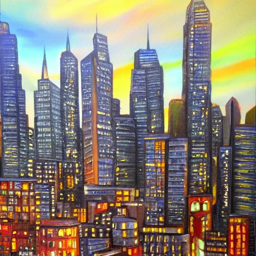 Image similar to cityscape at dusk painted by nathan walsh, detailed