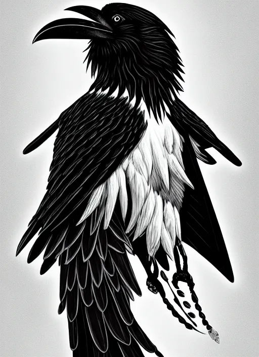 Prompt: raven warlock, wind magic, exquisite details, black beard, white background, by studio muti