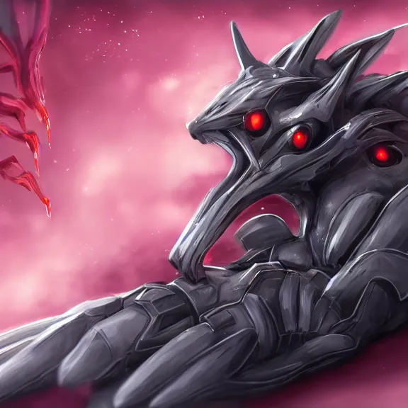 Image similar to very close up foot pov shot, hyperdetailed elegant beautiful stunning, anthropomorphic mecha female dragon, showing detailed dragon paws to camera, sharp claws, soft pads, sharp silver armor, fuchsia skin, anthro dragon art, warframe destiny fanart, furry paws furry, furaffinity, deviantart, octane, ekasportal