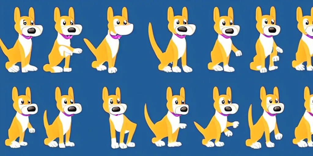 Prompt: 4 frame walk cycle of a cartoon dog, cartoon animation sheet, walk cycle