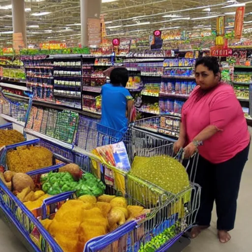 Prompt: hindu gods do their grocery shopping at walmart