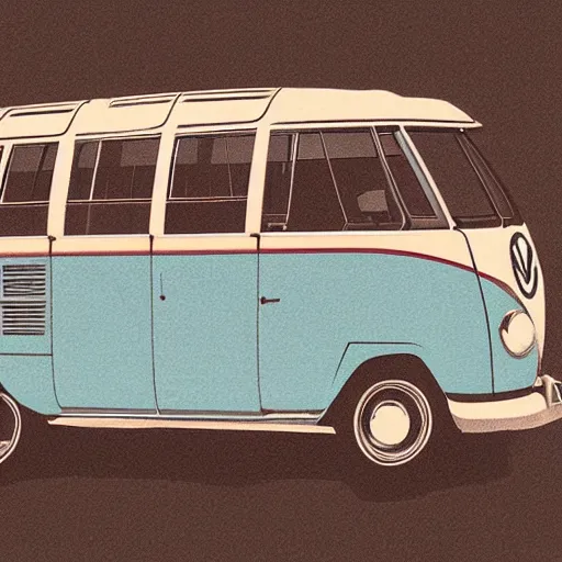 Image similar to illustration of an old van volkswagen, may 6 8, pastel colors, cool, hippie by studio muti