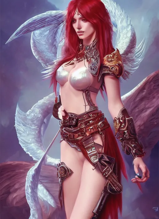 Prompt: ultra realistic illustration, bella thorne as diablo 3 angel anime with adonis belt, intricate, elegant, highly detailed, digital painting, artstation, concept art, smooth, sharp focus, illustration, art by artgerm and greg rutkowski and alphonse mucha and wlop