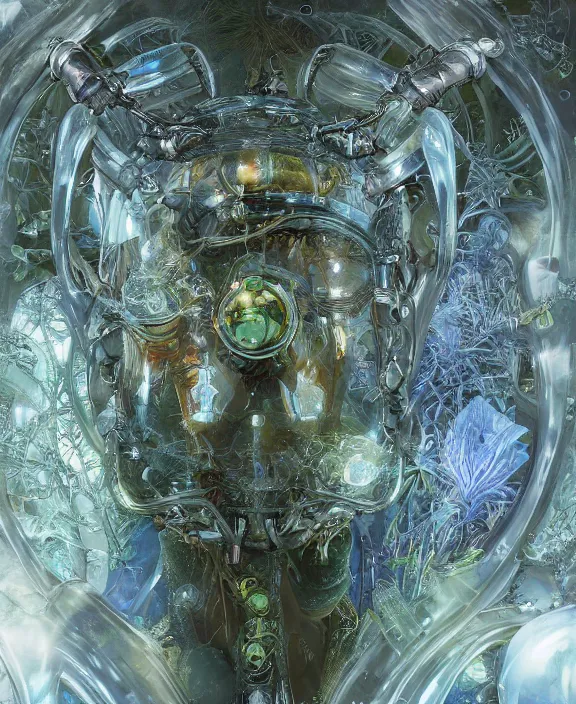 Image similar to intricate ornate opulent transparent clear see - through portrait of a playful beautiful alien beetle, fractal, adorable, childlike, overgrown biopunk jungle environment, ultra realistic, concept art, art nouveau, photorealistic, octane render, 8 k, unreal engine. art by christopher marley and artgerm and greg rutkowski and alphonse mucha