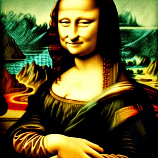Image similar to a painting of the mona lisa in the style of van gogh