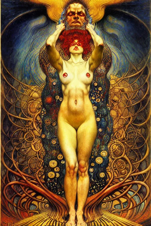 Image similar to Divine Chaos Engine by Karol Bak, Jean Delville, William Blake, Gustav Klimt, and Vincent Van Gogh, symbolist, visionary