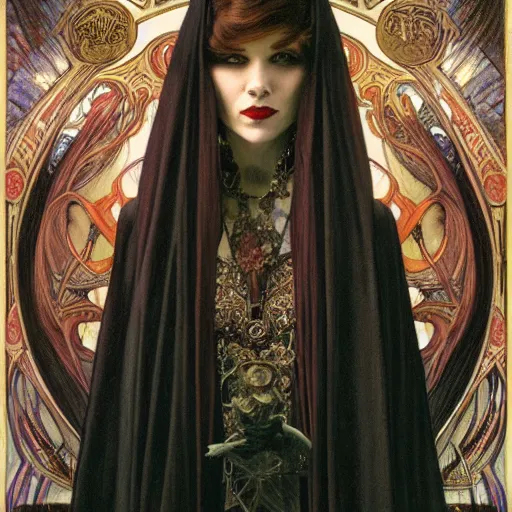 Prompt: portrait of a queen vampire, 35mm, 1920', depth of field, ominous, sharp, photorealistic, realistic, high definition, 8k, deviantart, donato giancola, irwin penn, Alphonse Mucha