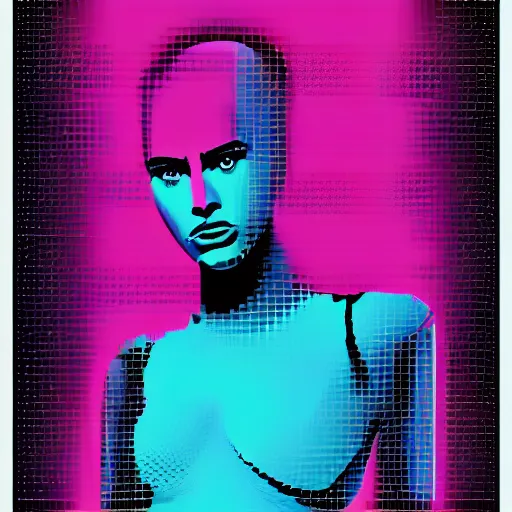 Image similar to a portrait of ava from ex machina, in retro colors, synthwave style, 2 d digital vector art