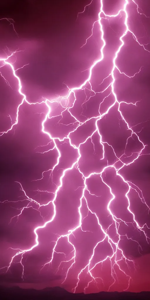 Image similar to high quality digital artwork of a colorful purple red magical white lightning storm on tall stony mountains