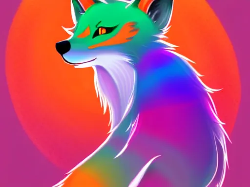 Image similar to a beautiful rainbow fox, trending on FurAffinity, furry art, fullbody commission for