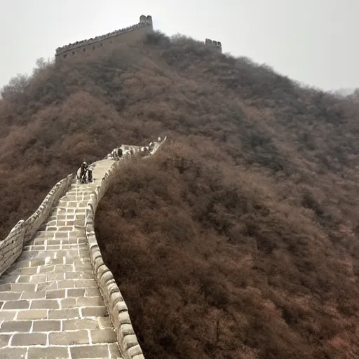 Image similar to A clay figure walks on the Great Wall of China