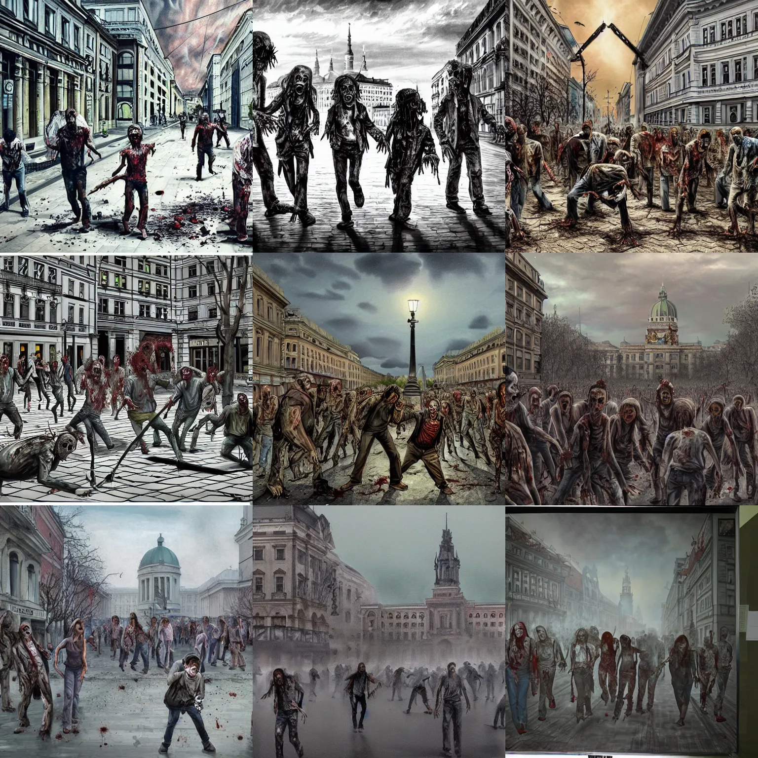 Prompt: zombie apocalypse in Vienna, hyper realism
