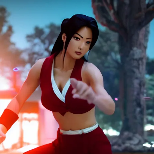 Prompt: Still of Mai Shiranui in the movie Shang-Chi, full body, cinematic lighting, 4k