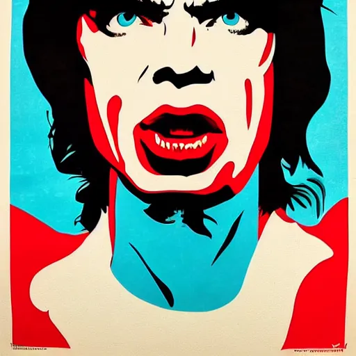 Image similar to individual youthful mick jagger silk screen butcher billy style