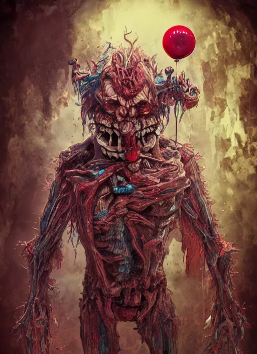 Image similar to evil horror clown, monster anatomy, ross tran, vivid colors, anatomical, highly detailed sculpture, intricate detailed, ommatidia, 8 k, cinematic atmosphere, post - processing