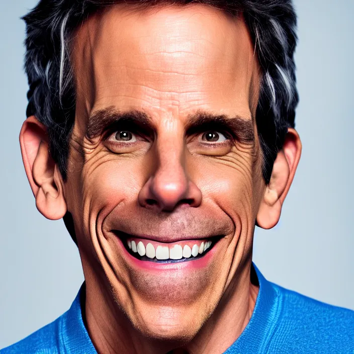 Prompt: portrait of ben stiller, smiling towards the camera. getting 0 years younger. detailed, 4 k, morning hour.