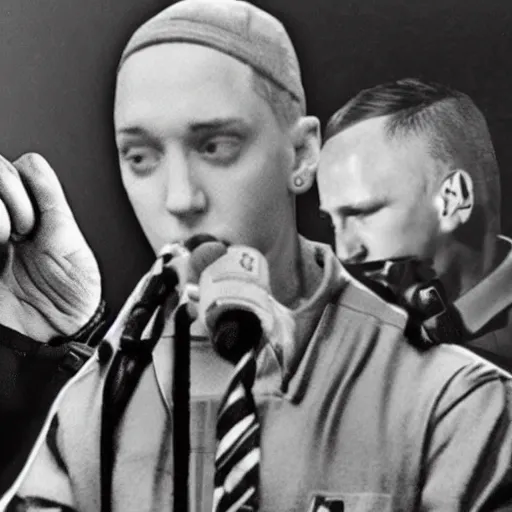 Prompt: eminem rapping against hitler