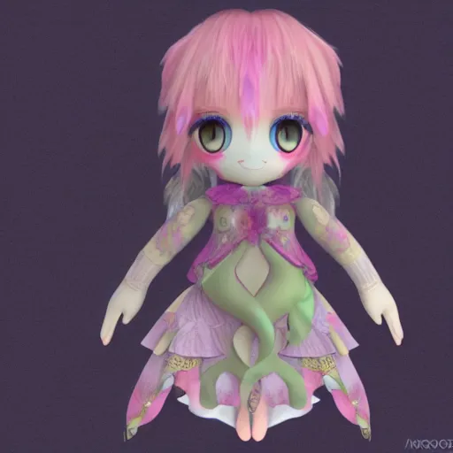 Image similar to cute fumo plush of an adorable fae with a fractal pattern dress of mystical importance, magical girl, vray