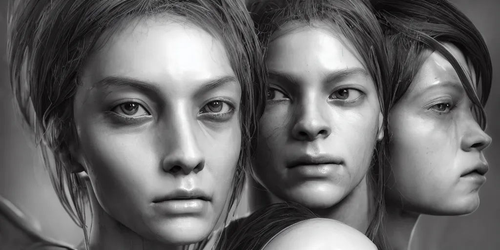 Image similar to hyper realistic photography of a beautiful cyborg female, intimate holding close, in the style of beth cavener, jin kagetsu, wlop, westworld opening scene, highly detailed, intricate filigree, symmetry, masterpiece, concept art, highkey lighting, ambient lighting, octane render, 8 k, artstation