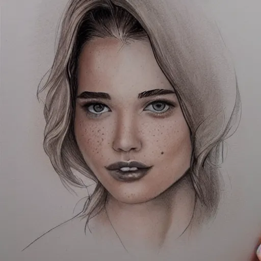 Image similar to beautiful young woman whole body with light freckles artist sketch