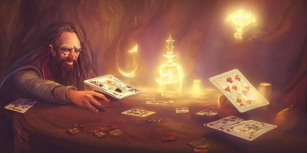 Image similar to wizard shuffling cards, cards, fantasy, digital art, soft lighting, concept art, 8 k