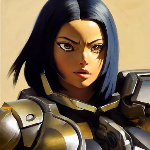 Image similar to greg manchess portrait painting of partially armored battle angel alita as overwatch character, medium shot, asymmetrical, profile picture, organic painting, sunny day, matte painting, bold shapes, hard edges, street art, trending on artstation, by huang guangjian, gil elvgren, ruan jia, greg rutkowski, gaston bussiere