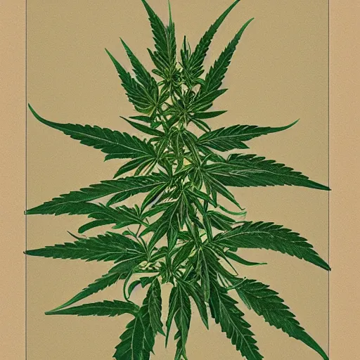 Prompt: botanic illustration of cannabis sativa