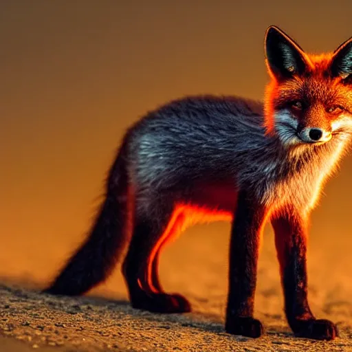 Image similar to a bioluminescent fox cub in the night, wildlife photography, 8 k, highly detailed