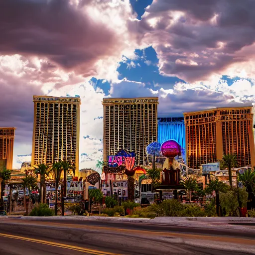 Image similar to Las Vegas in the apocalypse, (Sony a7R IV, symmetric balance, polarizing filter, Photolab, Lightroom, 4K, Dolby Vision, Photography Award)