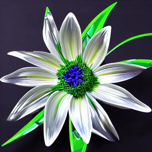 Image similar to cybertronic metallic large lily flower, beautiful, high detail