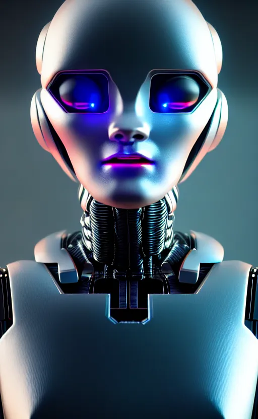 Image similar to friendly humanoid cyber robot, award winning, portrait bust, symmetry, faded colors, cypherpunk background, masterpiece, trending on artstation, cinematic composition, beautiful lighting, hyper detailed!!!, by alan blackwell, 8 k, unreal engine 5