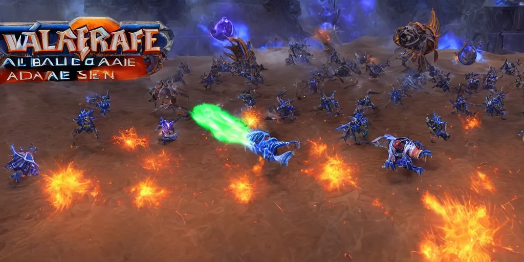 Image similar to alliance playing a football match vs horde in space arena, warcraft style, 8 k ultra hd