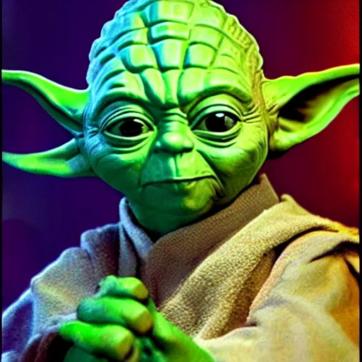 Prompt: yoda majestic with glowing lightsaber, full figure portrait, leading man, jedi, very handsome, shirtless with rippling abs, in the style of harlequin romance novel cover, glistening, bedroom eyes, dramatic lighting, in boudoir photography style,