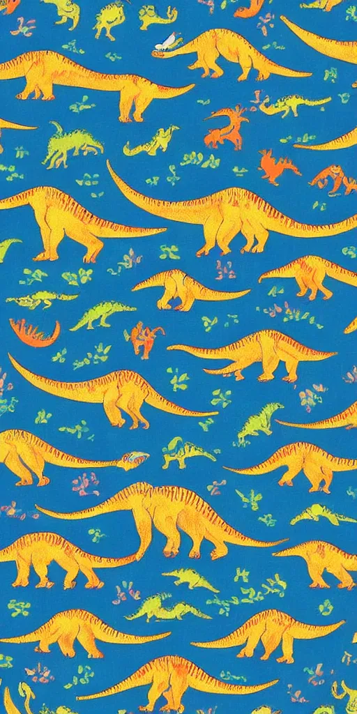 Prompt: different dinosaurs separated pattern painting by van gogh vibrant colors