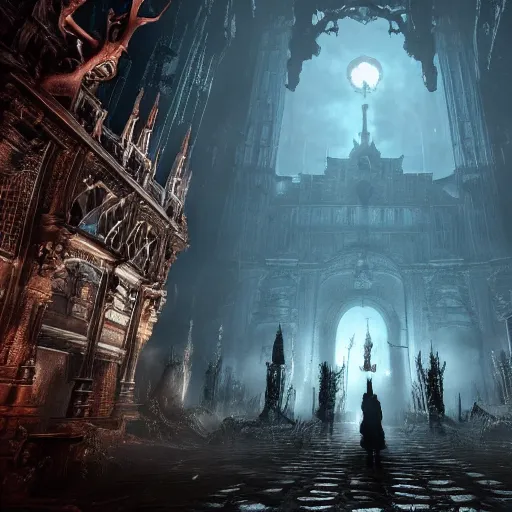 Prompt: a stunning screenshot of an underground city in Bloodborne, masterpiece, hyper-detailed