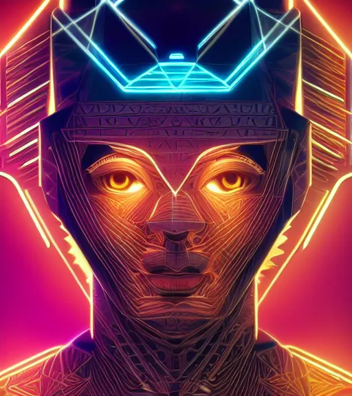 Image similar to symmetry!! egyptian god of technology, solid cube of light, hard edges, product render retro - futuristic poster scifi, lasers and neon circuits, brown skin egyptian god, intricate, elegant, highly detailed, digital painting, artstation, concept art, smooth, sharp focus, illustration, dreamlike, art by artgerm