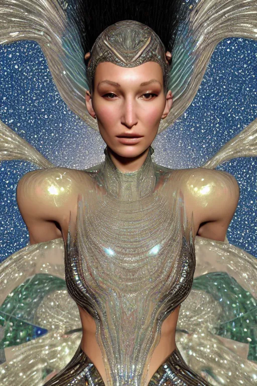 Prompt: a highly detailed metahuman 4 k close up render of an alien goddess bella hadid as milky way in iris van herpen dress schiaparelli in diamonds crystals swarovski and jewelry in style of alphonse mucha gustav klimt trending on artstation made in unreal engine 4