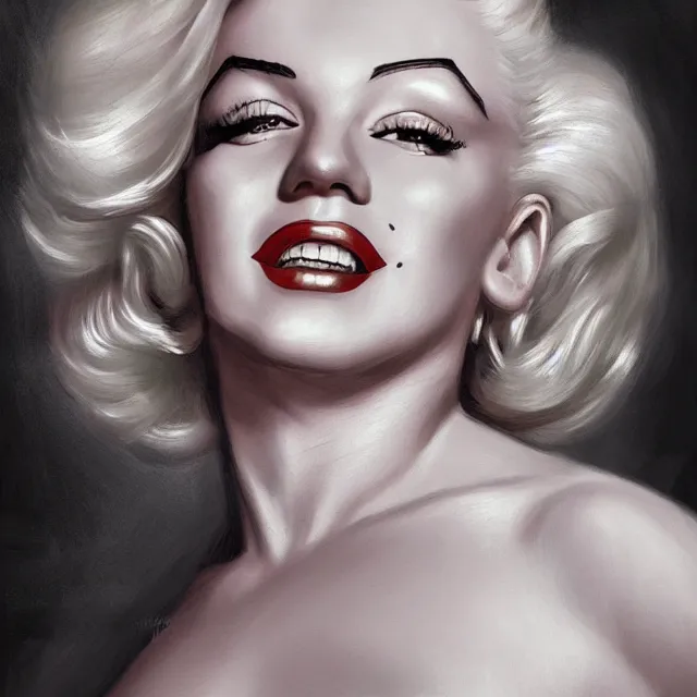 Prompt: detailed portrait of marilyn monroe as a female bodybuilder zarya from overwatch, attractive, beautiful, fantasy, intricate, elegant, highly detailed, digital painting, artstation, concept art, matte, sharp focus, illustration, art by aenaluck, artgerm and roberto ferri and greg rutkowski, epic fantasy, digital painting