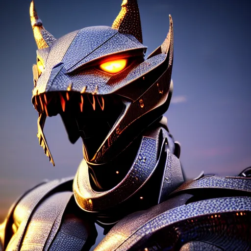 Prompt: close up bust shot, realistic detailed stunning beautiful armored anthropomorphic humanoid robot female dragon, doing an elegant pose, looking to the side, sleek streamlined armor and design made of steel, sharp claws and sharp teeth, Slick LEDs, standing on two legs, on the beach during sunset, high quality, cinematic art, sunset lighting, artstation, deviantart, furaffinity