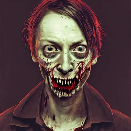 Prompt: young thom yorke as a zombie, 7 days to die zombie, fine art, award winning, intricate, elegant, sharp focus, cinematic lighting, rimlight, digital painting, 8 k concept art, art by z. w. gu, art by brom, art by michael hussar, 8 k